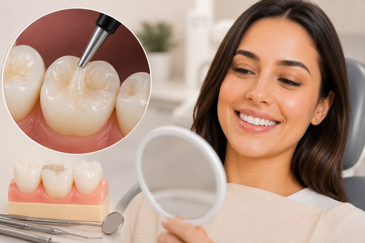 Restauração dentária em resina composta realizada para recuperar a estética e a função dos dentes em Ji-Paraná.